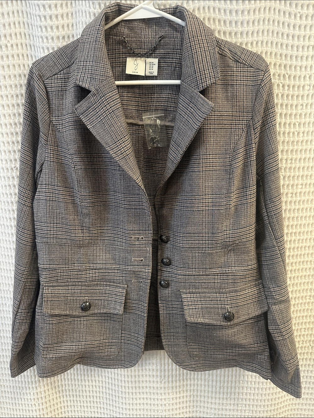 NWT Joie Plaid Tailored Blazer in Gray, Brown and Black - Medium